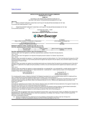 Miniature Unity Bancorp 10-K Rapport annuel 2025