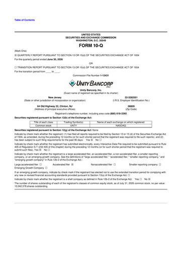 Thumbnail Unity Bancorp 10-Q Quarterly Report FY2026 