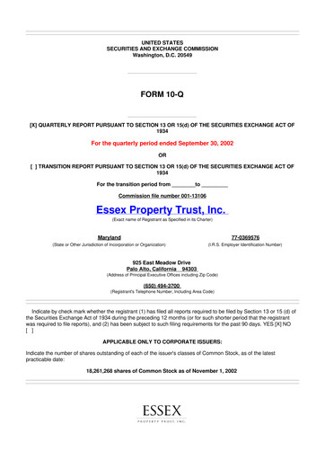 Thumbnail Essex Property Trust
 10-Q Quarterly Report FY 