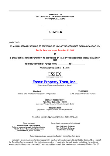 Thumbnail Essex Property Trust
 10-K Annual Report 