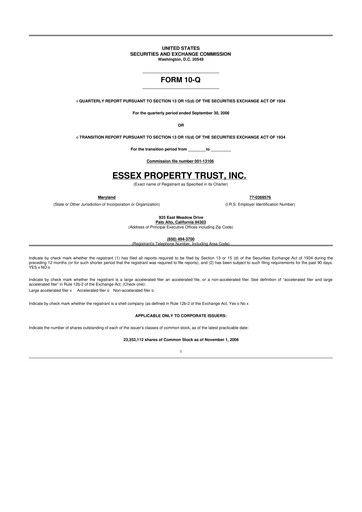 Thumbnail Essex Property Trust
 10-Q Quarterly Report FY 