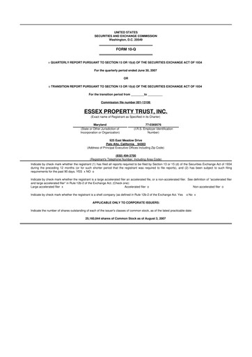 Thumbnail Essex Property Trust
 10-Q Quarterly Report FY 