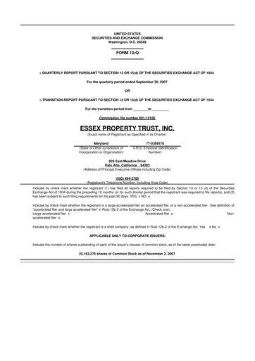 Thumbnail Essex Property Trust
 10-Q Quarterly Report FY 