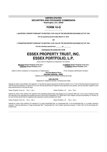 Thumbnail Essex Property Trust
 10-Q Quarterly Report FY2015 