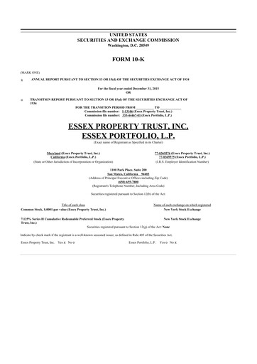 Thumbnail Essex Property Trust
 10-K Annual Report 2015