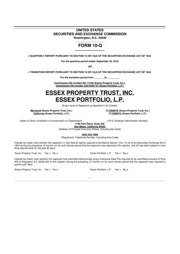 Thumbnail Essex Property Trust
 10-Q Quarterly Report FY2018 