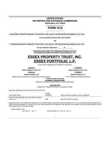 Thumbnail Essex Property Trust
 10-Q Quarterly Report FY2019 