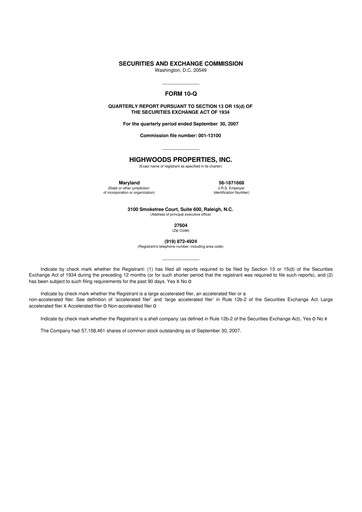 Thumbnail Highwoods Properties
 10-Q Quarterly Report FY 