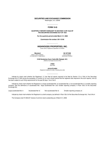 Thumbnail Highwoods Properties
 10-Q Quarterly Report FY 