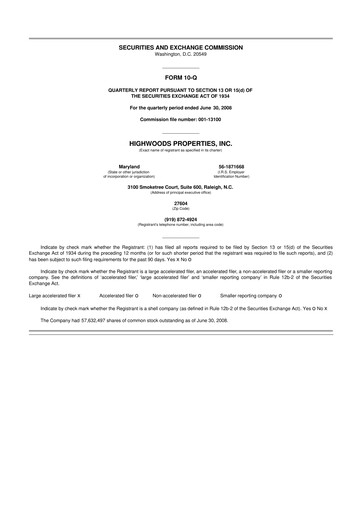 Thumbnail Highwoods Properties
 10-Q Quarterly Report FY 