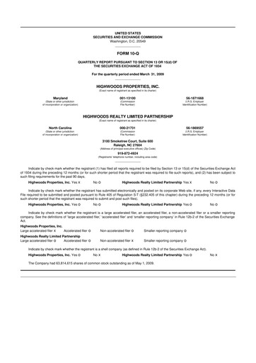 Thumbnail Highwoods Properties
 10-Q Quarterly Report FY 