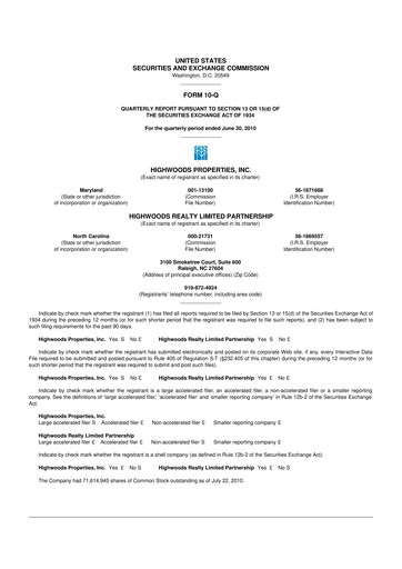 Thumbnail Highwoods Properties
 10-Q Quarterly Report FY2010 