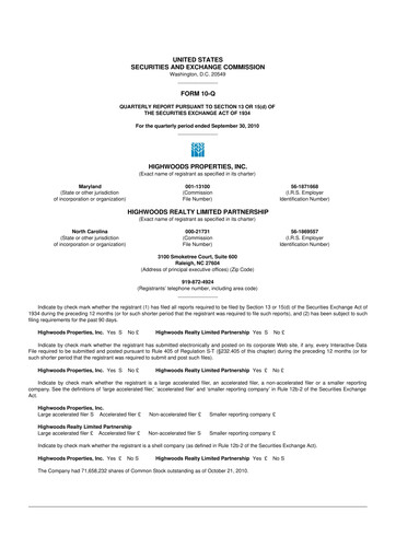 Thumbnail Highwoods Properties
 10-Q Quarterly Report FY2010 