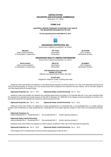 Thumbnail Highwoods Properties
 10-Q Quarterly Report FY2011 