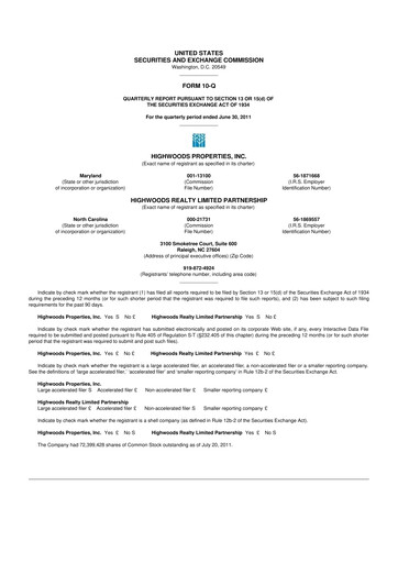 Thumbnail Highwoods Properties
 10-Q Quarterly Report FY 