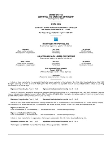 Thumbnail Highwoods Properties
 10-Q Quarterly Report FY2011 