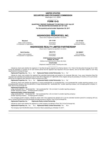 Thumbnail Highwoods Properties
 10-Q Quarterly Report FY 