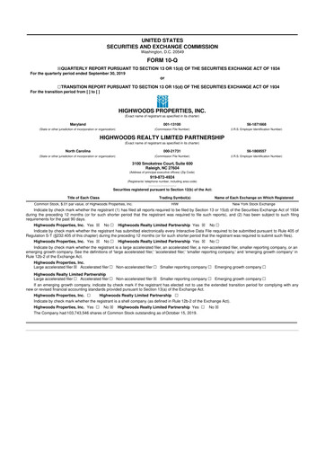 Thumbnail Highwoods Properties
 10-Q Quarterly Report FY 