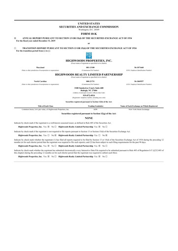 Thumbnail Highwoods Properties
 10-K Annual Report 