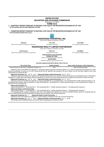 Thumbnail Highwoods Properties
 10-Q Quarterly Report FY 