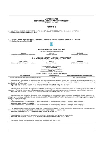 Thumbnail Highwoods Properties
 10-Q Quarterly Report FY 