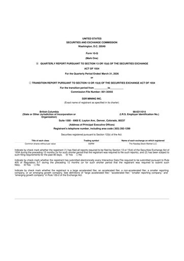 Thumbnail SSR Mining 10-Q Quarterly Report FY 