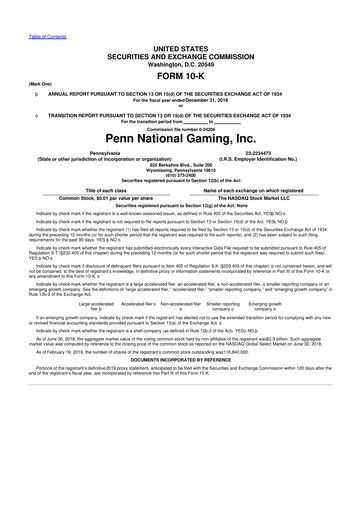 Thumbnail PENN Entertainment
 10-K Annual Report 2018