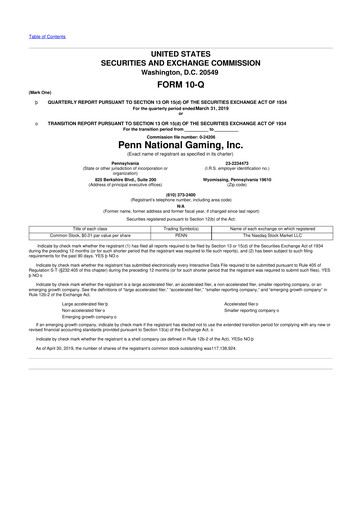 Thumbnail PENN Entertainment
 10-Q Quarterly Report FY2019 