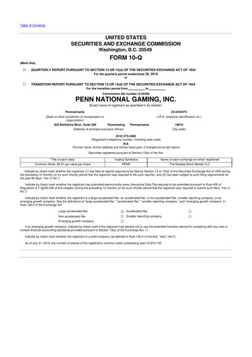 Thumbnail PENN Entertainment
 10-Q Quarterly Report FY2019 