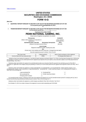 Thumbnail PENN Entertainment
 10-Q Quarterly Report FY2019 