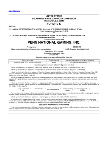 Thumbnail PENN Entertainment
 10-K Annual Report 2019