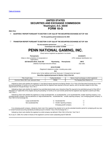 Thumbnail PENN Entertainment
 10-Q Quarterly Report FY2020 