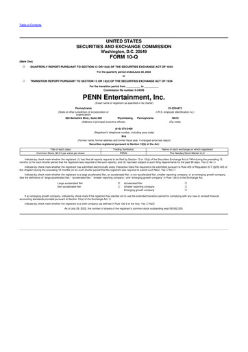 Thumbnail PENN Entertainment
 10-Q Quarterly Report FY2022 