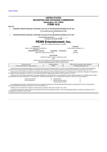 Thumbnail PENN Entertainment
 10-Q Quarterly Report FY2022 