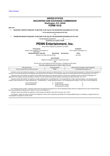 Thumbnail PENN Entertainment
 10-Q Quarterly Report FY2024 