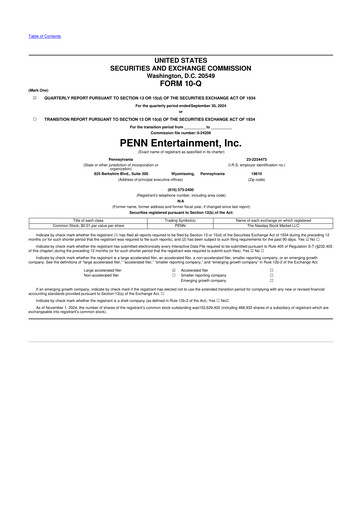 Thumbnail PENN Entertainment
 10-Q Quarterly Report FY2024 
