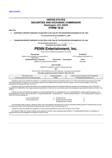 Thumbnail PENN Entertainment
 10-Q Quarterly Report FY 
