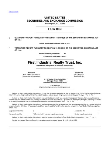Vorschaubild First Industrial Realty Trust 10-Q Quartalsbericht 2013 