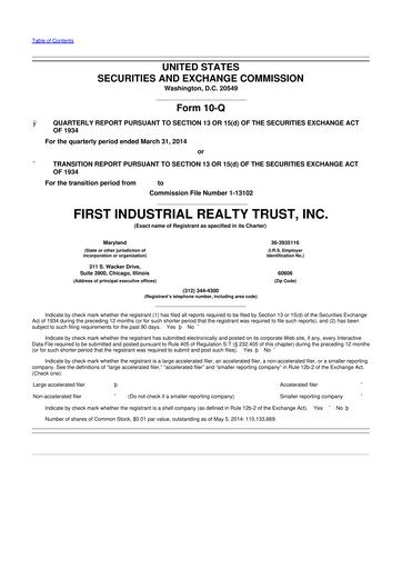Vorschaubild First Industrial Realty Trust 10-Q Quartalsbericht 2014 