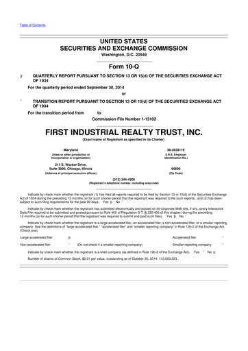 Vorschaubild First Industrial Realty Trust 10-Q Quartalsbericht 2014 