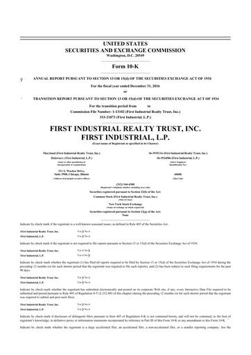 Thumbnail First Industrial Realty Trust 10-K Annual Report 