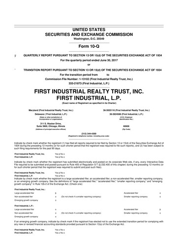 Vorschaubild First Industrial Realty Trust 10-Q Quartalsbericht  