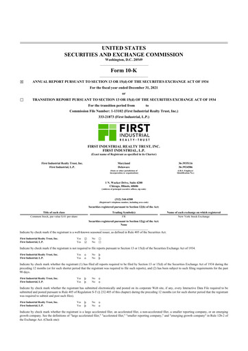 Thumbnail First Industrial Realty Trust 10-K Annual Report 