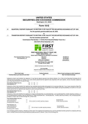 Vorschaubild First Industrial Realty Trust 10-Q Quartalsbericht  