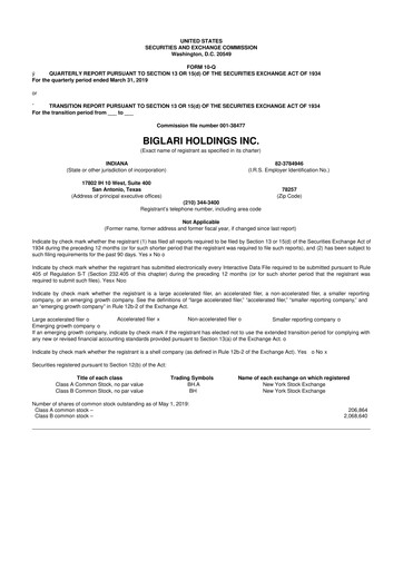 Thumbnail Biglari 10-Q Quarterly Report FY2019 