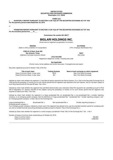 Thumbnail Biglari 10-Q Quarterly Report FY2019 
