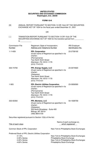 Thumbnail PPL 10-K Annual Report 2001