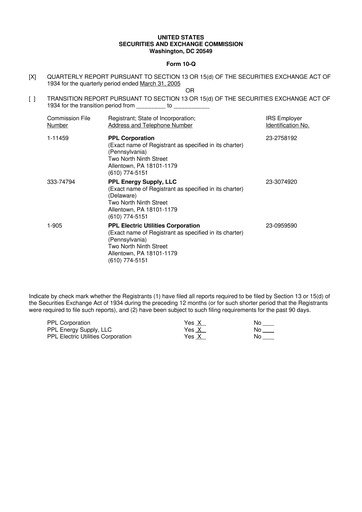 Thumbnail PPL 10-Q Quarterly Report FY 