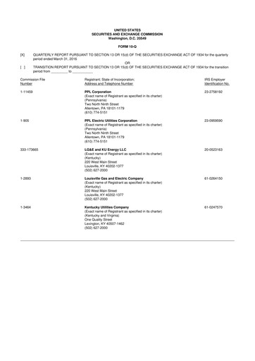 Thumbnail PPL 10-Q Quarterly Report FY2016 