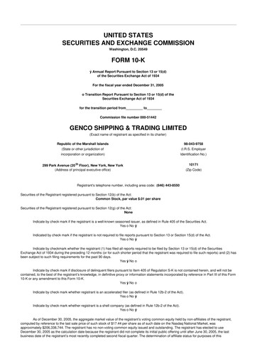 Thumbnail Genco Shipping & Trading 10-K Annual Report 